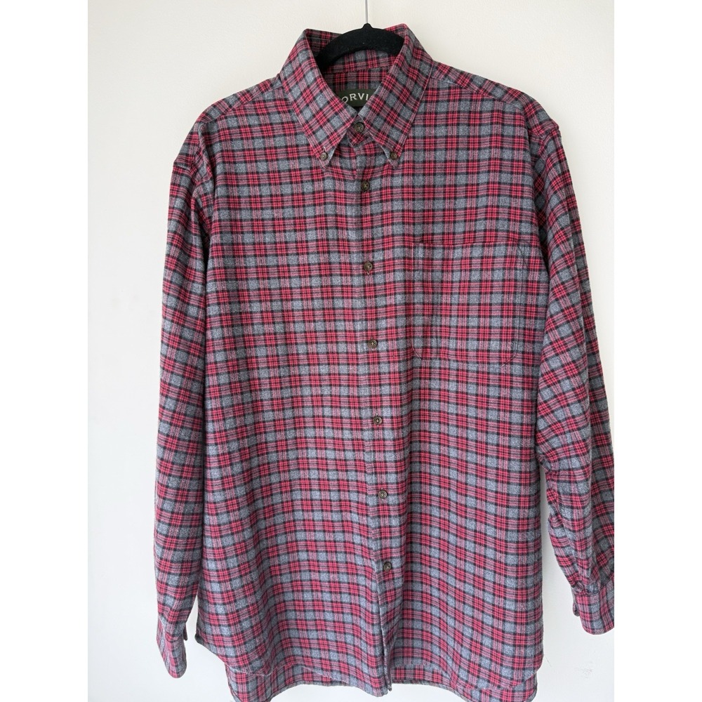 Orvis Luxury Flannel Men's L Plaid Cotton Flannel Button-Down Shirt 9G7T6153